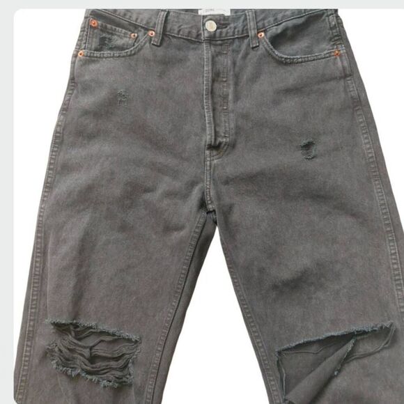 RE/DONE Originals High Rise Wide Leg Distressed Black Wash Cropped Jeans 90's si - Picture 5 of 10